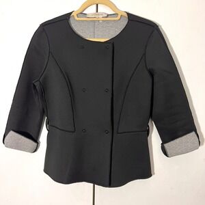Gerard Darel Jacket Womens 38 Black Wool Blend Double Breasted Peplum Work Wear